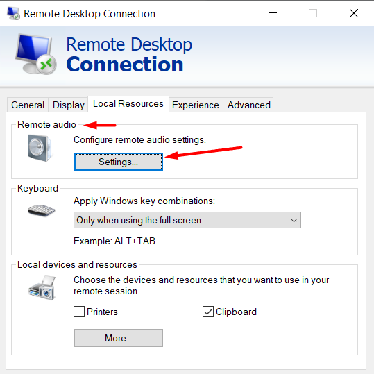 remote desktop connection settings