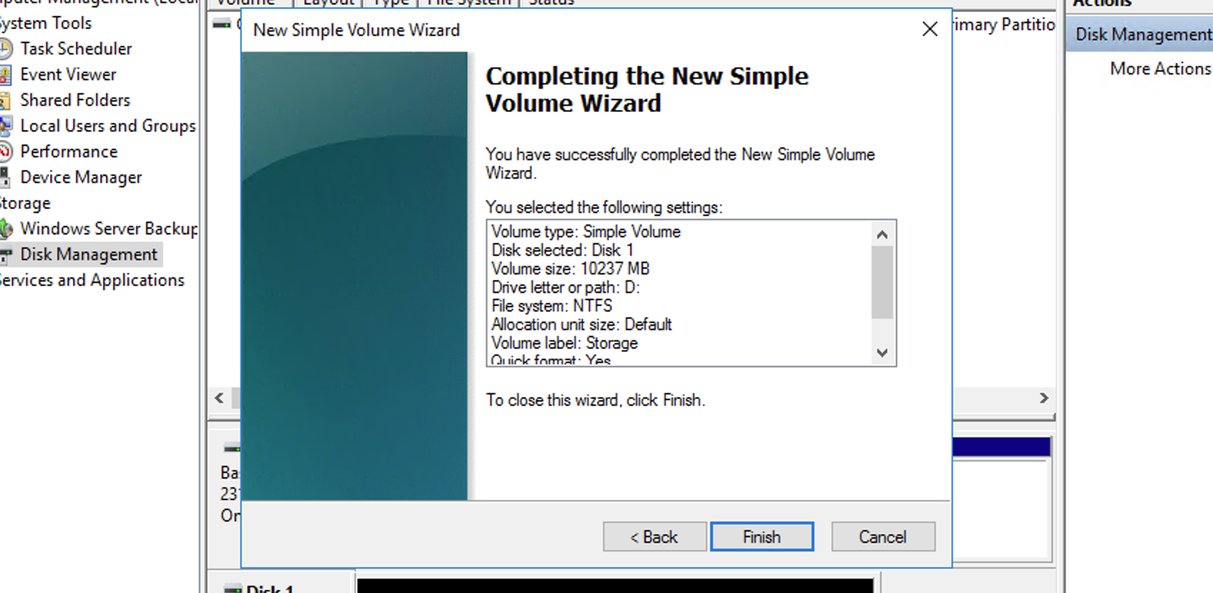 new simple volume wizard windows 10