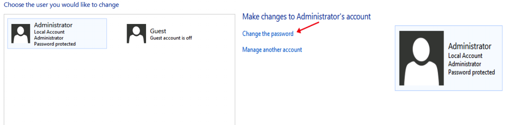 Administrator password change on Windows